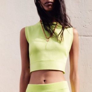 Zara open back knit top neon green